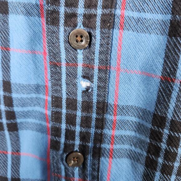 Vintage LL‎ Bean Blue Plaid Flannel Shirt Size Large Tall Distressed Grunge - Picture 4 of 11